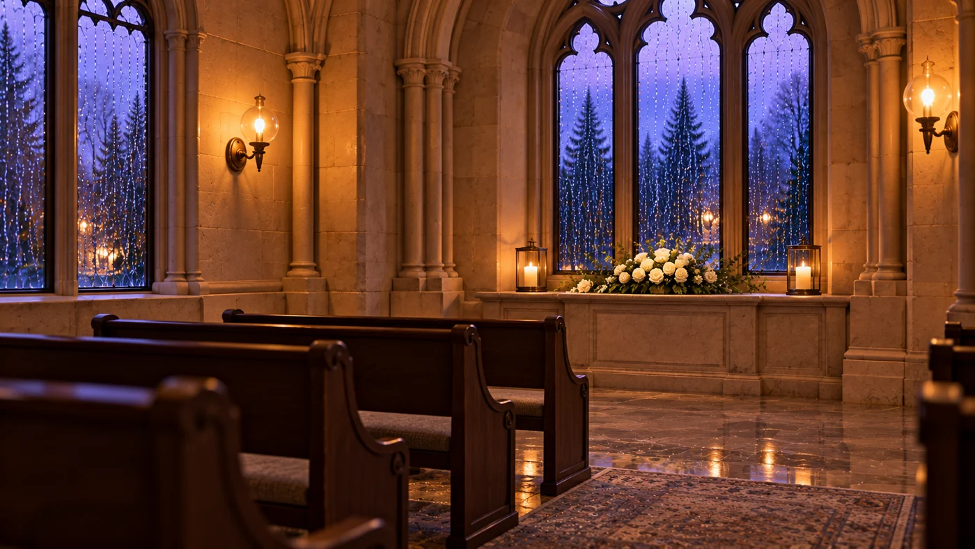 Stone room with seating for a gathering