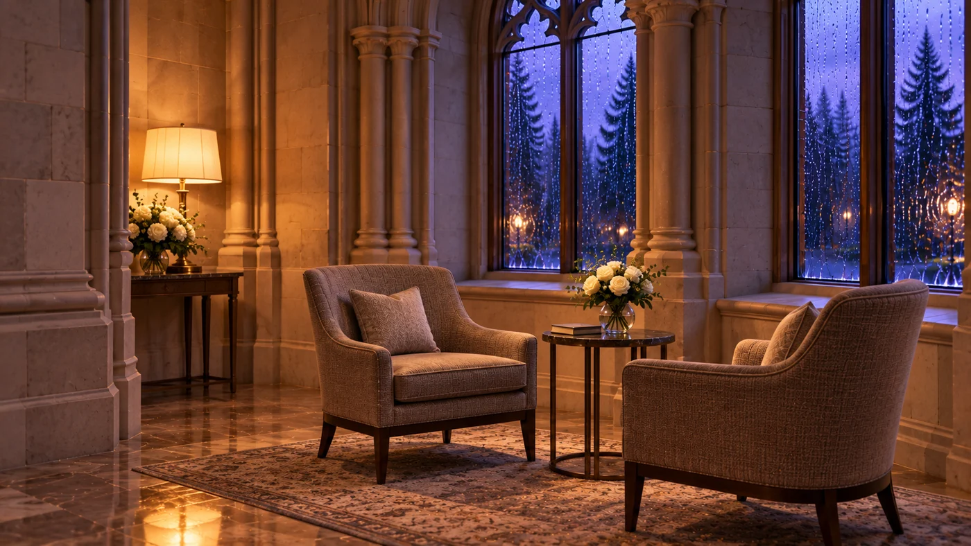 A room with warm lamps