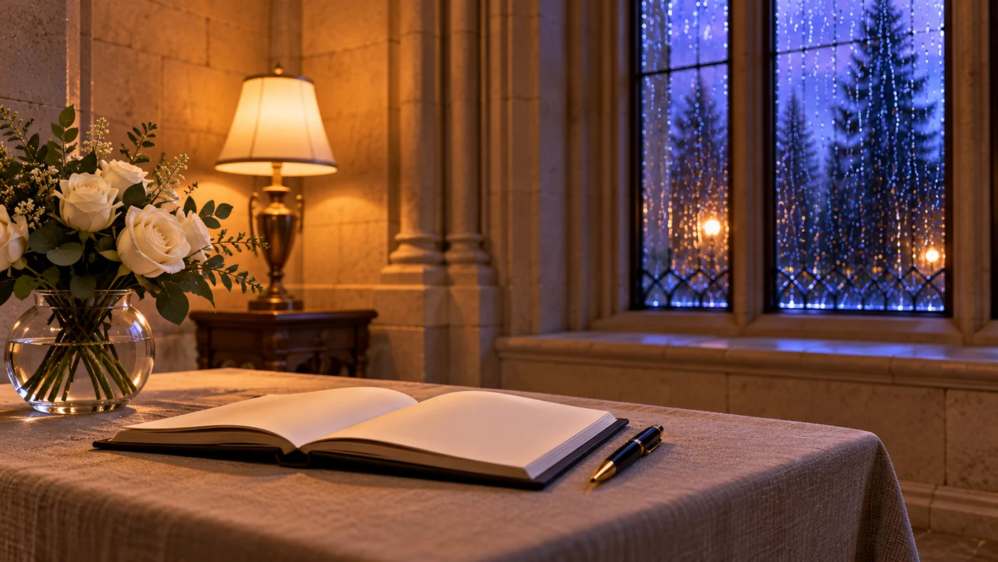 Writing table in a stone room