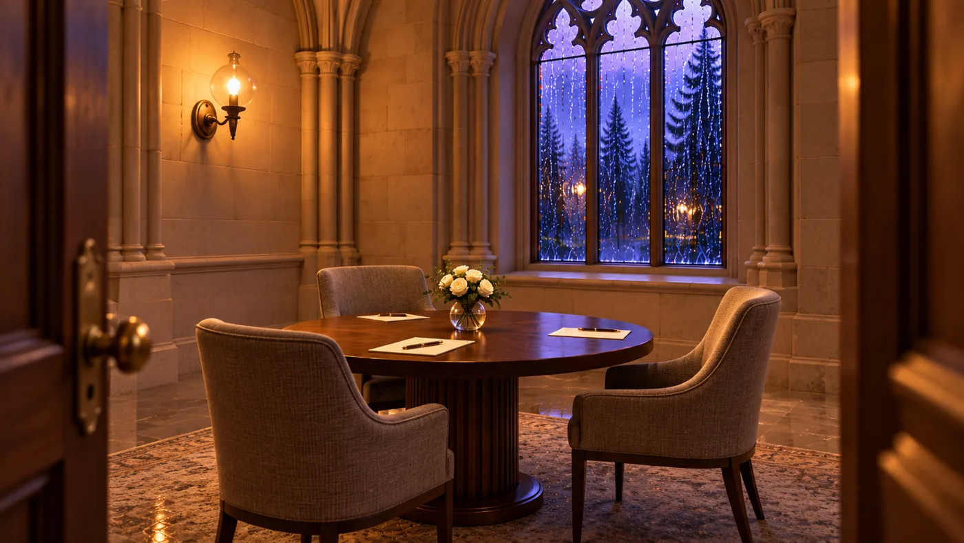 Round table and chairs beside a rainy window